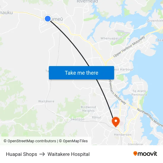 Huapai Shops to Waitakere Hospital map