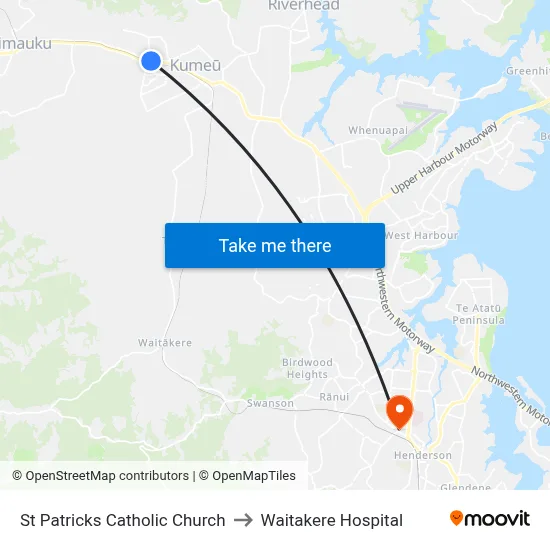 St Patricks Catholic Church to Waitakere Hospital map