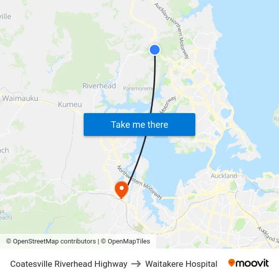 Coatesville Riverhead Highway to Waitakere Hospital map