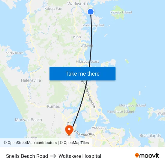 Snells Beach Road to Waitakere Hospital map