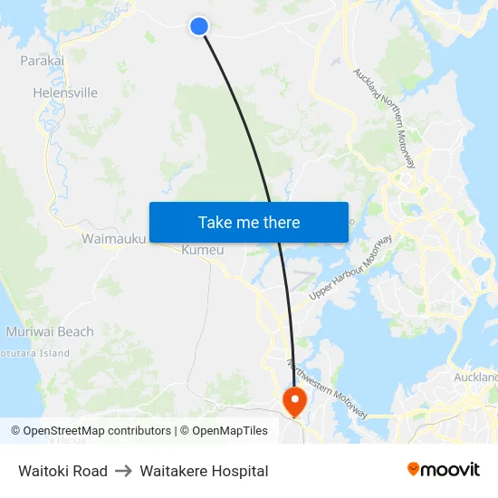 Waitoki Road to Waitakere Hospital map