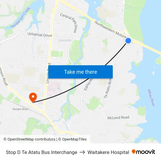 Stop D Te Atatu Bus Interchange to Waitakere Hospital map