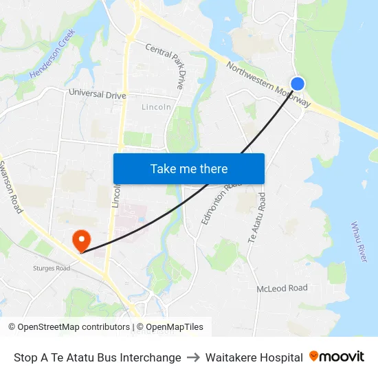 Stop A Te Atatu Bus Interchange to Waitakere Hospital map