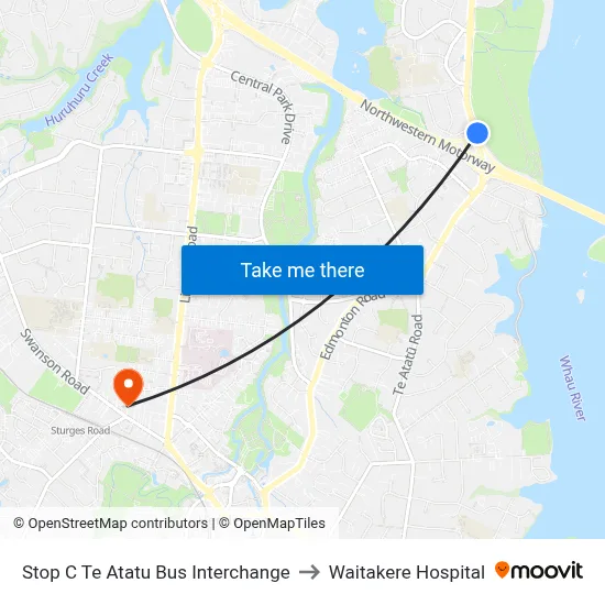 Stop C Te Atatu Bus Interchange to Waitakere Hospital map