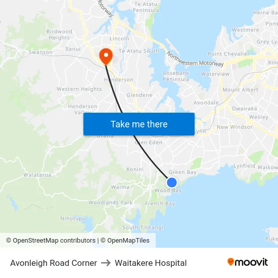 Avonleigh Road Corner to Waitakere Hospital map