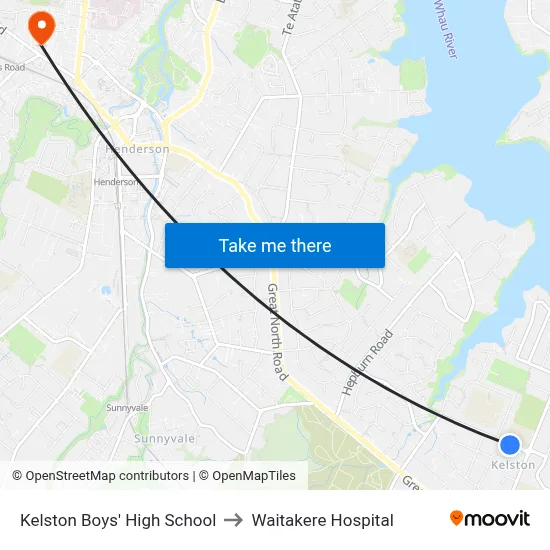 Kelston Boys' High School to Waitakere Hospital map