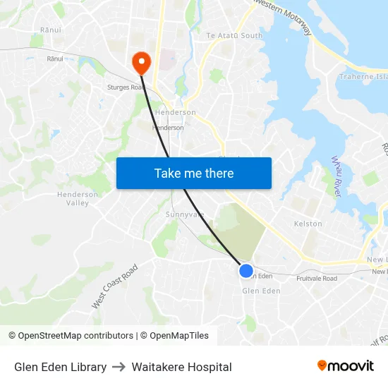 Glen Eden Library to Waitakere Hospital map