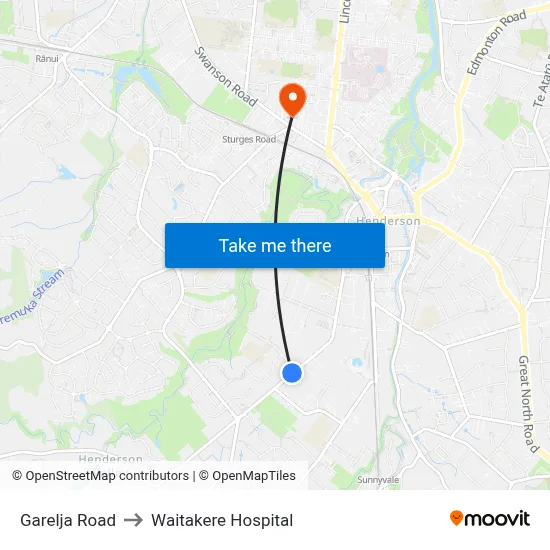 Garelja Road to Waitakere Hospital map