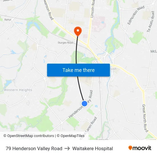 79 Henderson Valley Road to Waitakere Hospital map