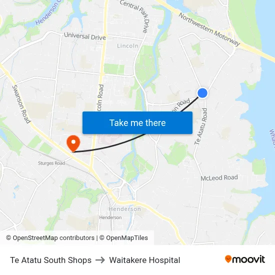 Te Atatu South Shops to Waitakere Hospital map
