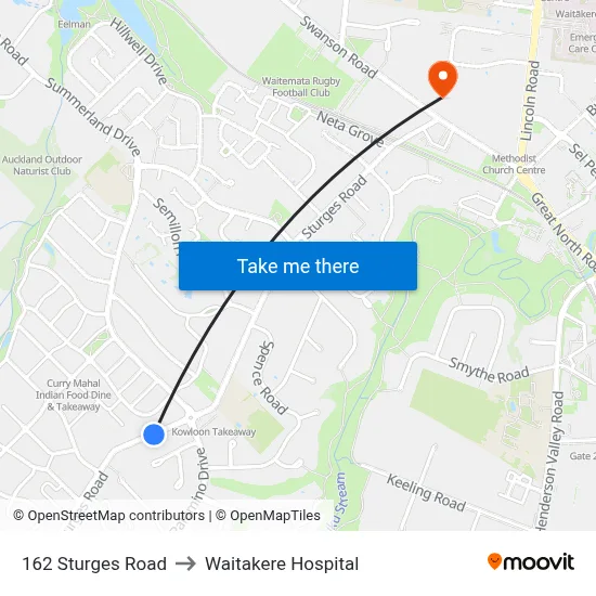 162 Sturges Road to Waitakere Hospital map