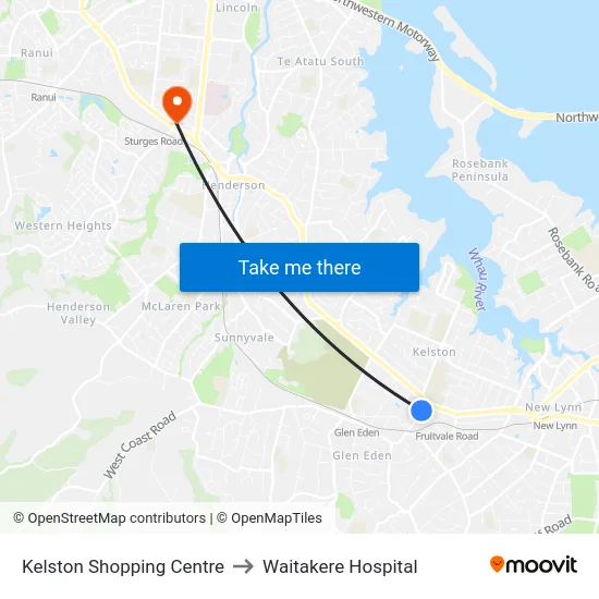 Kelston Shopping Centre to Waitakere Hospital map