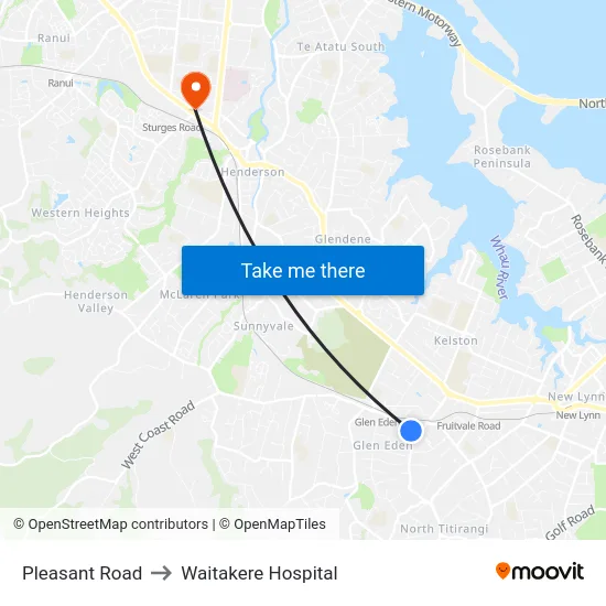 Pleasant Road to Waitakere Hospital map