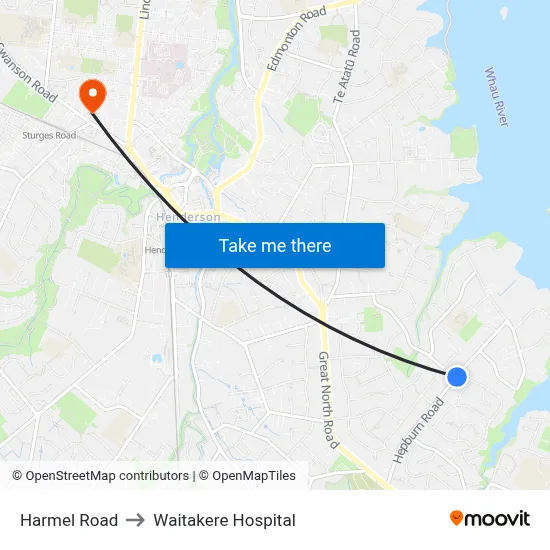 Harmel Road to Waitakere Hospital map