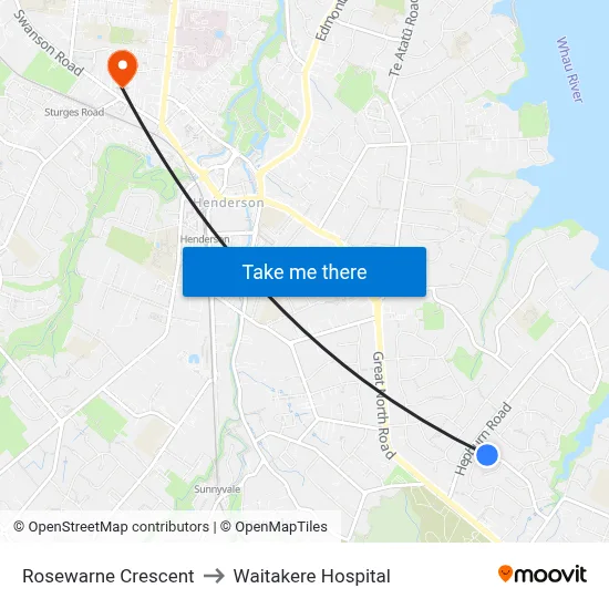 Rosewarne Crescent to Waitakere Hospital map