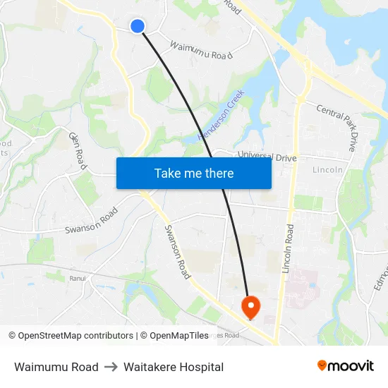 Waimumu Road to Waitakere Hospital map