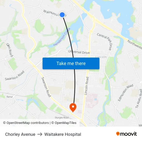 Chorley Avenue to Waitakere Hospital map