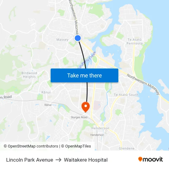 Lincoln Park Avenue to Waitakere Hospital map