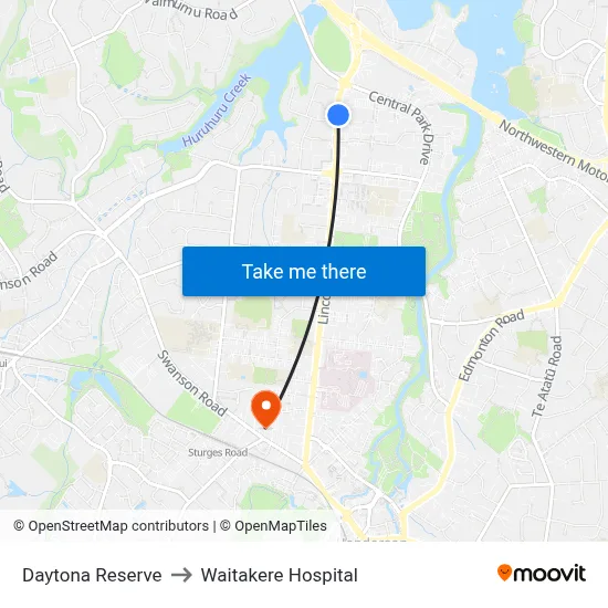 Daytona Reserve to Waitakere Hospital map