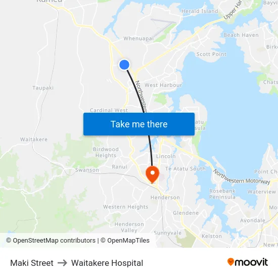 Maki Street to Waitakere Hospital map