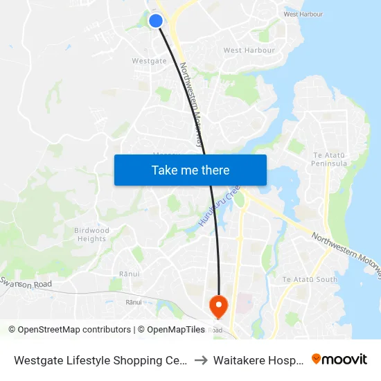 Westgate Lifestyle Shopping Centre to Waitakere Hospital map