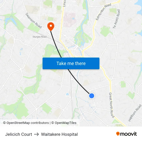 Jelicich Court to Waitakere Hospital map
