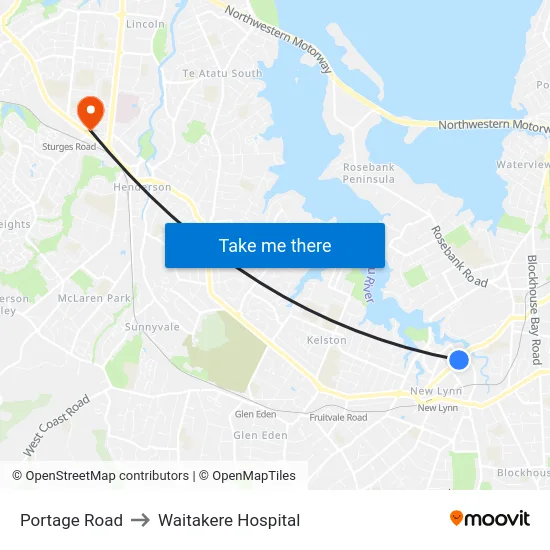 Portage Road to Waitakere Hospital map