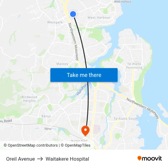 Oreil Avenue to Waitakere Hospital map