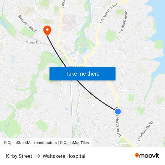 Kirby Street to Waitakere Hospital map