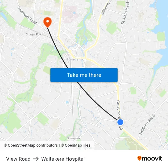 View Road to Waitakere Hospital map