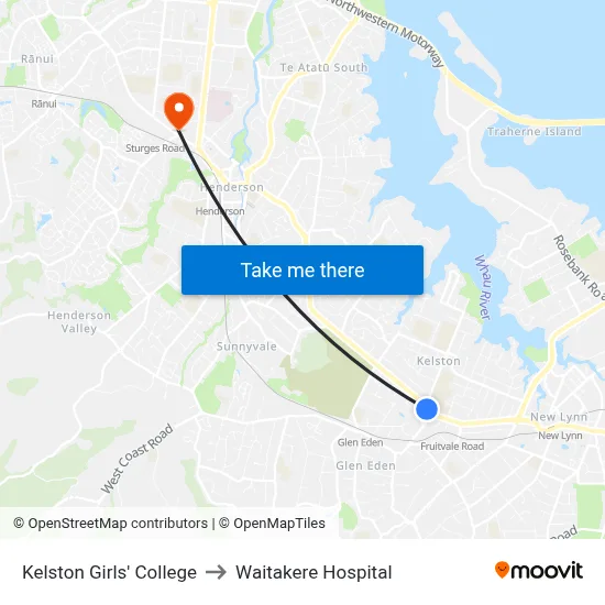 Kelston Girls' College to Waitakere Hospital map
