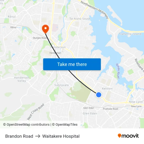 Brandon Road to Waitakere Hospital map