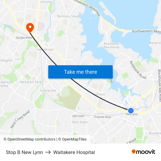 Stop B New Lynn to Waitakere Hospital map