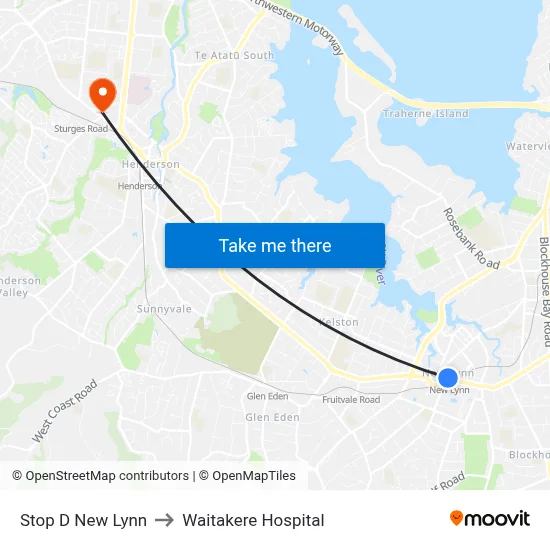 Stop D New Lynn to Waitakere Hospital map