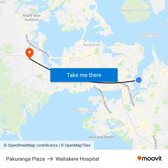 Pakuranga Plaza to Waitakere Hospital map