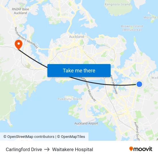 Carlingford Drive to Waitakere Hospital map