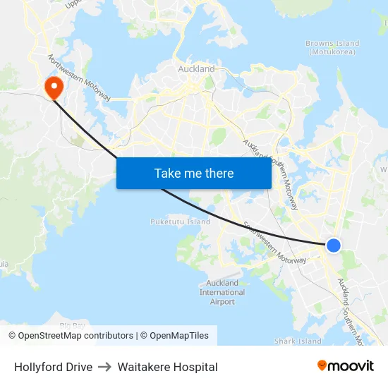 Hollyford Drive to Waitakere Hospital map