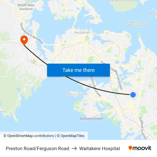 Preston Road/Ferguson Road to Waitakere Hospital map
