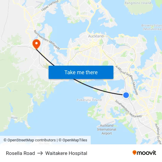 Rosella Road to Waitakere Hospital map