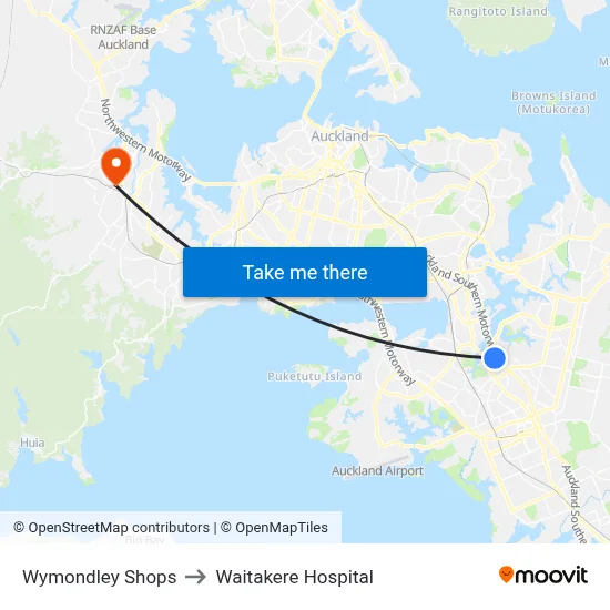 Wymondley Shops to Waitakere Hospital map