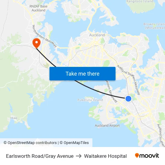 Earlsworth Road/Gray Avenue to Waitakere Hospital map