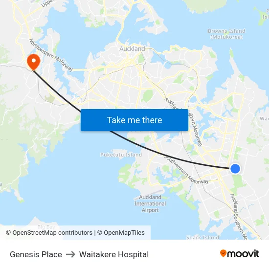 Genesis Place to Waitakere Hospital map