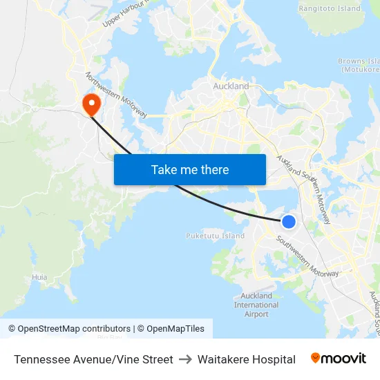Tennessee Avenue/Vine Street to Waitakere Hospital map