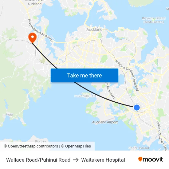 Wallace Road/Puhinui Road to Waitakere Hospital map
