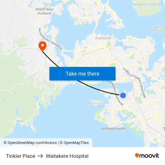 Tinkler Place to Waitakere Hospital map