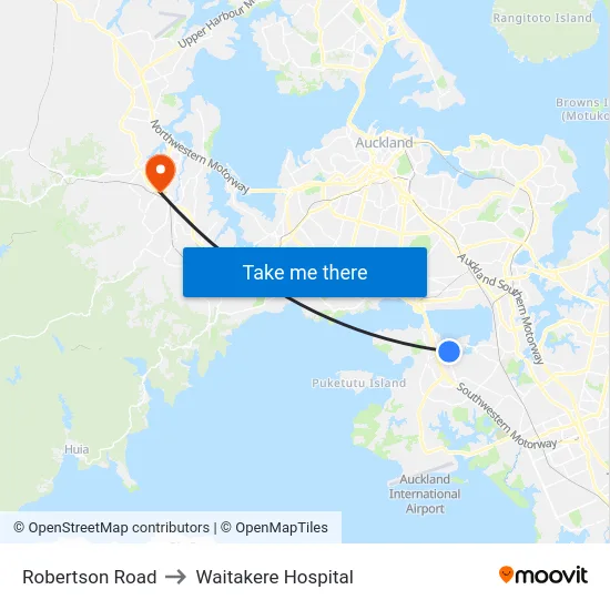 Robertson Road to Waitakere Hospital map