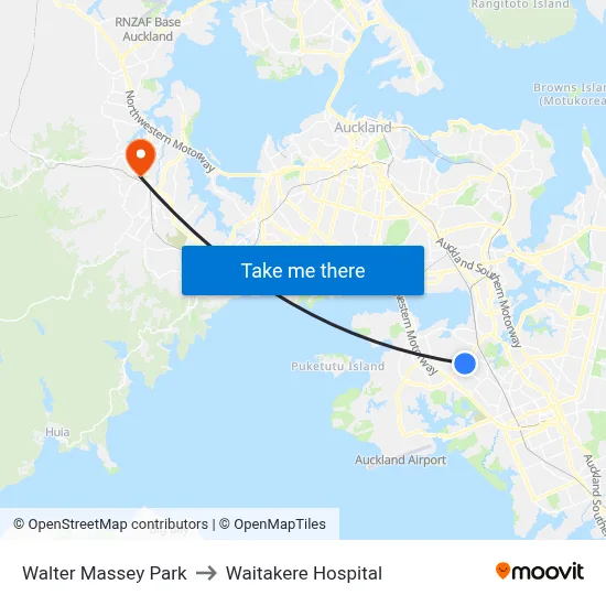 Walter Massey Park to Waitakere Hospital map