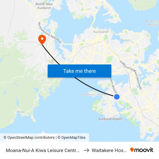 Moana-Nui-A Kiwa Leisure Centre Pools to Waitakere Hospital map