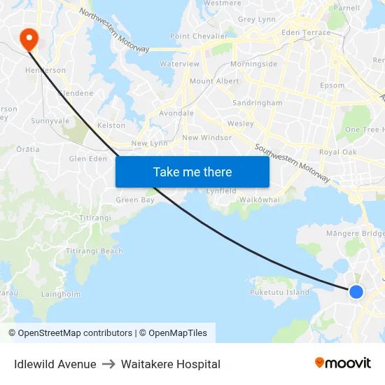 Idlewild Avenue to Waitakere Hospital map