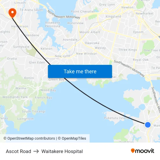 Ascot Road to Waitakere Hospital map